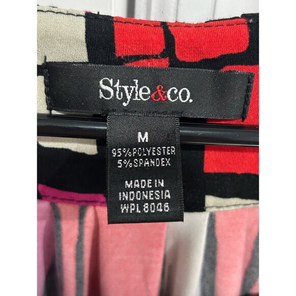 Style & Co Pleated Neck Geometric Print Short Sleeve Top Multicolor Sz Medium - Picture 5 of 9